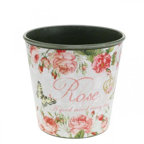 Jardinera, cubeta para plantar, jardinera con rosa H13cm Ø13.5cm