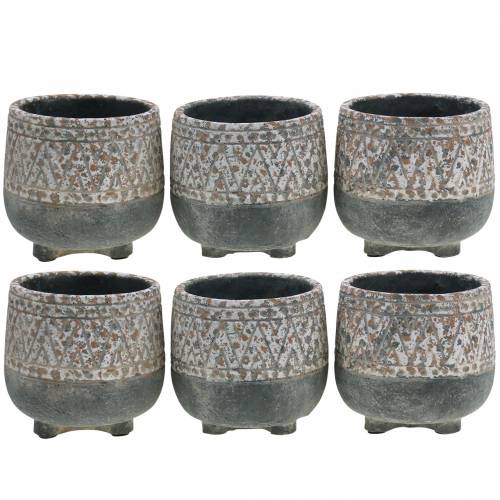 Floristik24 Jardinera macetero hormigón antiguo gris / blanco Ø11cm H10,5cm 6pcs