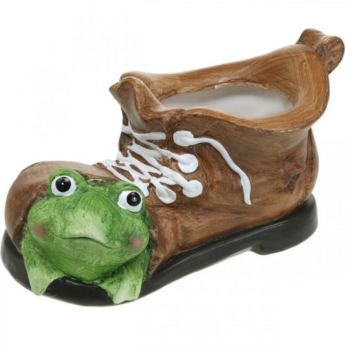 Artículo Jardinera decorativa, zapato con rana, cerámica 30×18cm H15cm
