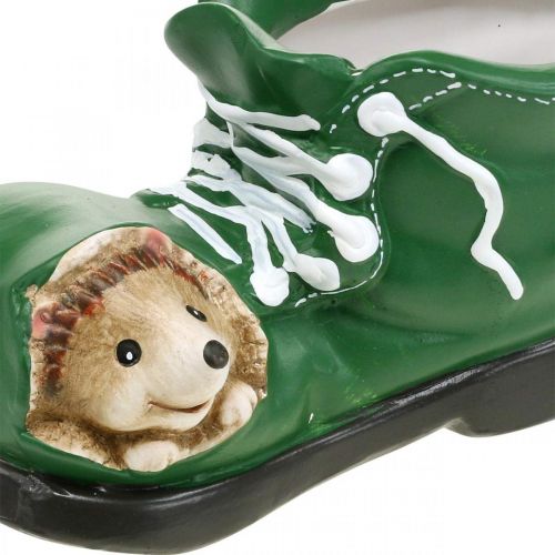 Artículo Jardinera decorativa, zapato verde con erizo, cerámica 14x13cm H13cm