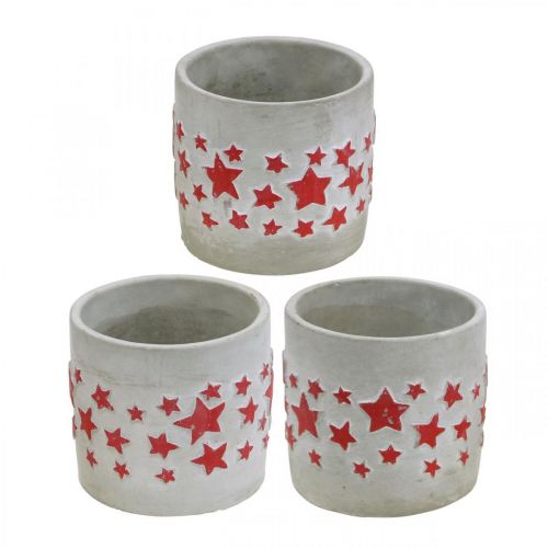 Artículo Decoración de cerámica con motivo de estrella, jardinera, aspecto cemento, decoración de Adviento Ø10.5cm H9.5cm 3ud