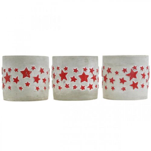 Artículo Decoración de cerámica con motivo de estrella, jardinera, aspecto cemento, decoración de Adviento Ø10.5cm H9.5cm 3ud