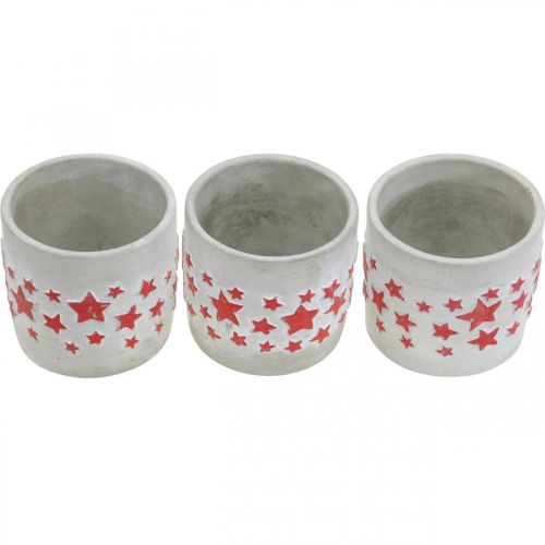 Artículo Decoración de cerámica con motivo de estrella, jardinera, aspecto cemento, decoración de Adviento Ø10.5cm H9.5cm 3ud