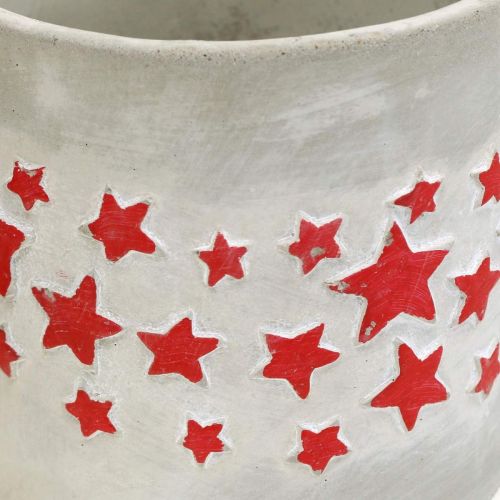 Artículo Jardinera con estrellas, decoración cerámica, aspecto cemento, jardinera navideña Ø12,5cm H11cm 3ud