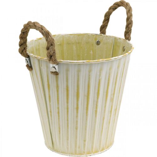 Floristik24 Macetero de metal, decoración primaveral, macetero con asas Amarillo Shabby Chic Ø18cm H17.5cm