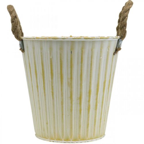 Artículo Macetero de metal, decoración primaveral, macetero con asas Amarillo Shabby Chic Ø18cm H17.5cm