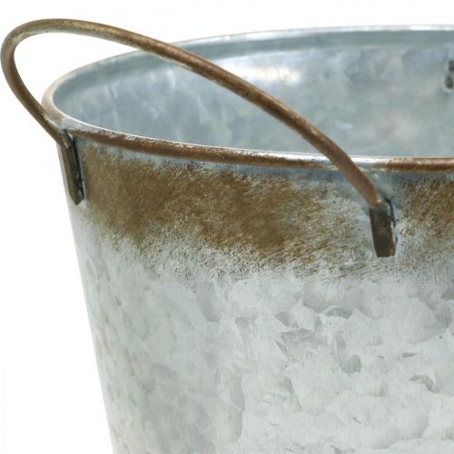Artículo Macetero decorativo con asas, cubo de plantas, recipiente de metal plateado, patina Ø17cm H16.5cm
