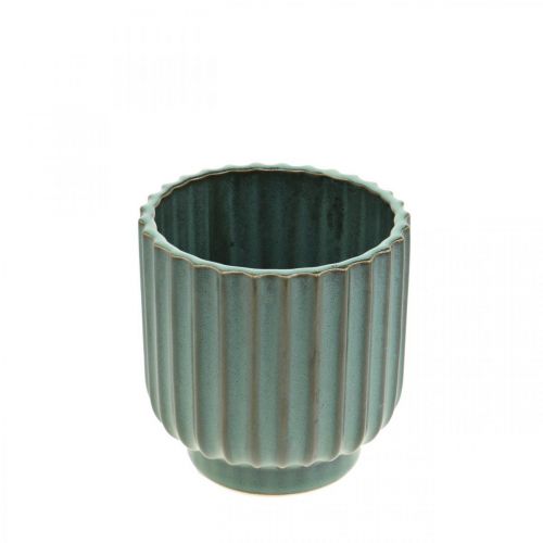 Floristik24 Macetero, recipiente de cerámica, jardinera ondulada verde, marrón Ø11.5cm H12.5cm