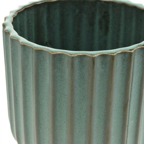 Floristik24 Macetero, recipiente de cerámica, jardinera ondulada verde, marrón Ø11.5cm H12.5cm