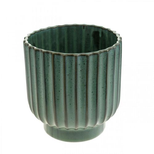Floristik24 Macetero de cerámica, decoración floral, jardinera ondulada verde, marrón Ø15.5cm H16.5cm