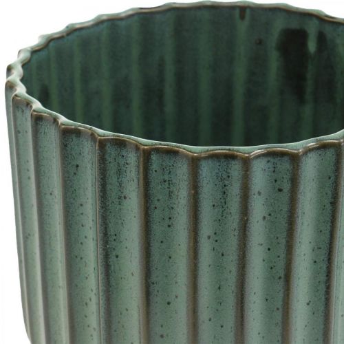 Floristik24 Macetero de cerámica, decoración floral, jardinera ondulada verde, marrón Ø15.5cm H16.5cm