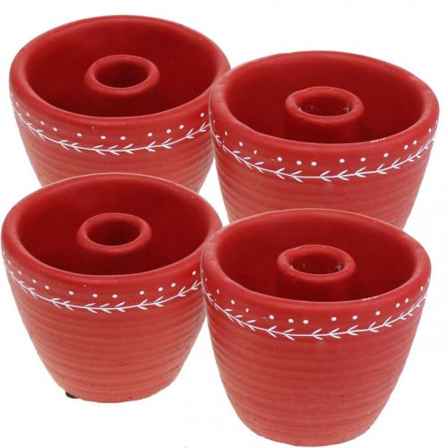 Floristik24 Maceta roja con portavelas Maceta decorativa hormigón Ø10cm H8cm 4pcs