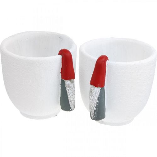 Artículo Maceta de Navidad con gnomo, decoración de Adviento, jardinera de hormigón blanco, rojo Ø8cm H12.5cm 2ud