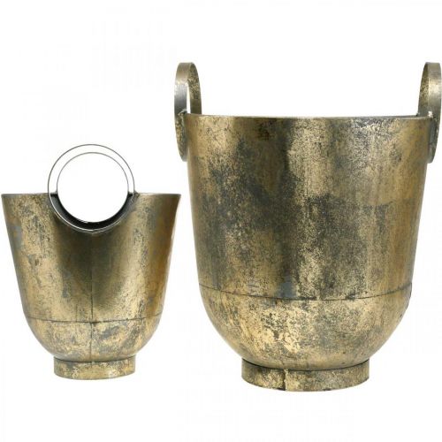 Floristik24 Jardinera antigua con asas Maceta decorativa de metal Ø31 / 25cm, juego de 2