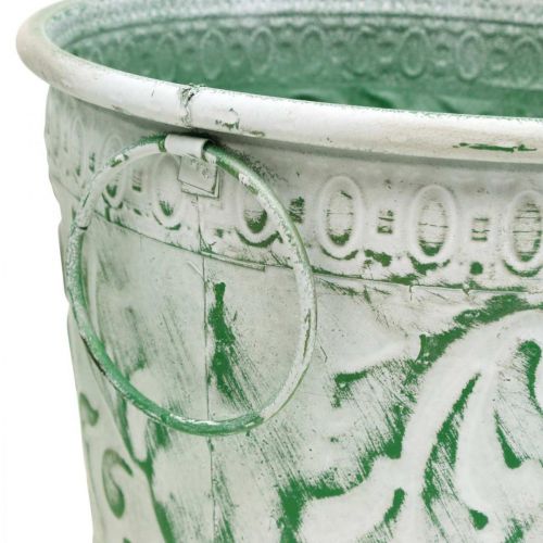 Artículo Macetas de metal con asas, maceteros con relieve blanco, verde shabby chic H20,5/18,5/16cm Ø25,5/20,5/15,5cm juego de 3
