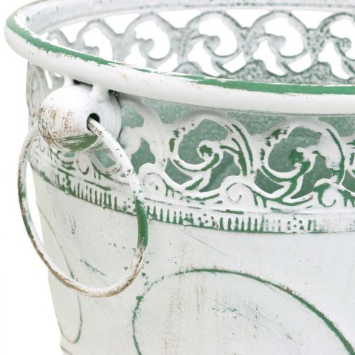 Artículo Tina de hojalata con relieve, macetero con asas blanco, verde shabby chic H22/19,5/17,5cm Ø25,5/20,5/15,5cm set de 3