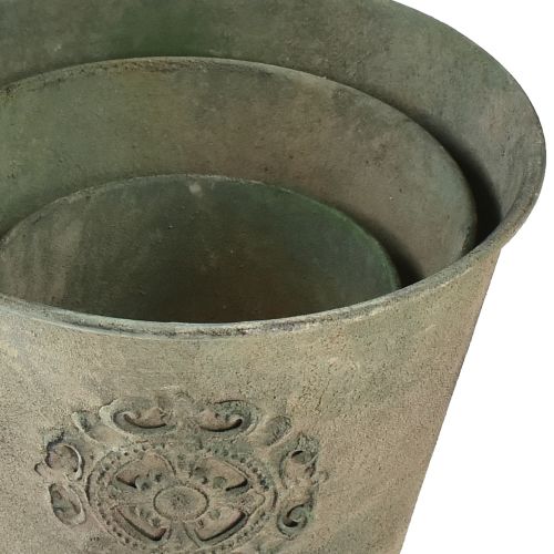 Artículo Maceta de metal verde vintage Ø22cm–13,5cm juego de 3