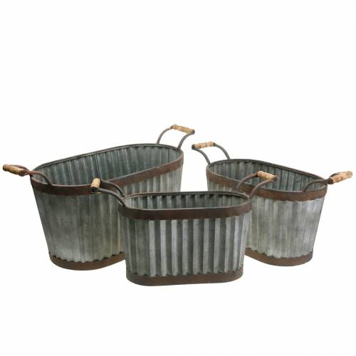 Floristik24 Macetero con asas oval metal 45/50/60cm set de 3