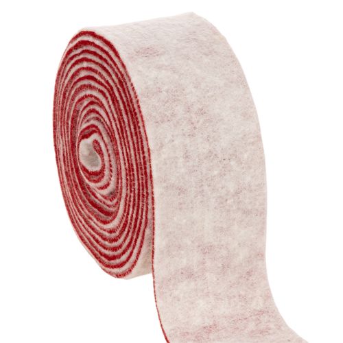 Bisagra para maceta bicolor hecha de 100% lana como cinta decorativa de fieltro, blanco/rojo, 7,5 cm de ancho, 5 m de largo. comprar | Floristik24.es