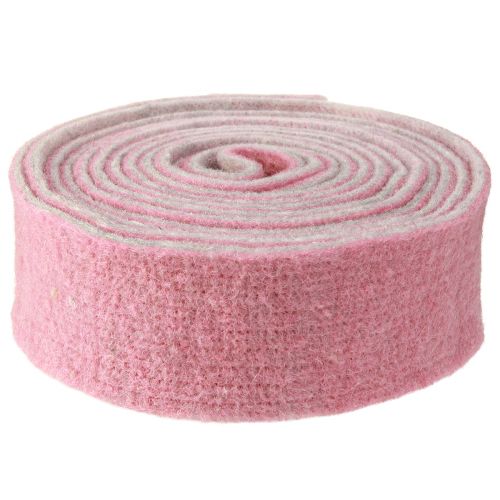 Artículo Cinta decorativa para macetas, fieltro de lana, lana, rosa viejo, gris, 7,5cm, 5m