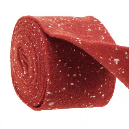 Floristik24 Cinta de fieltro roja con lunares, cinta decorativa, cinta de maceta, fieltro de lana rojo óxido, blanco 15cm 5m