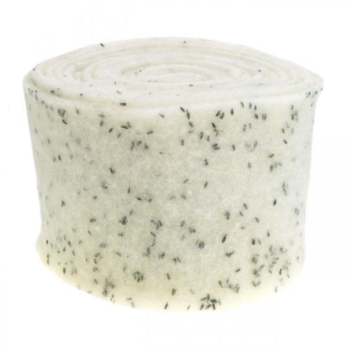 Floristik24 Cinta de fieltro con flores de lavanda, cinta decorativa, cinta de maceta, fieltro de lana blanco crema 15cm 5m