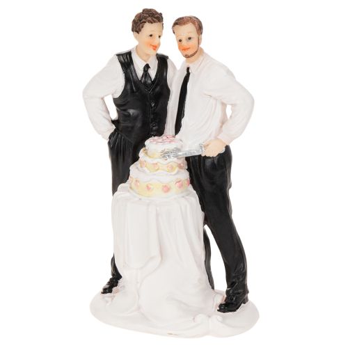 Adorno para tarta de una pareja de hombres con tarta, 16,5 cm.