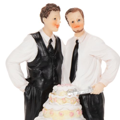 Adorno para tarta de una pareja de hombres con tarta, 16,5 cm. | Floristik24.es