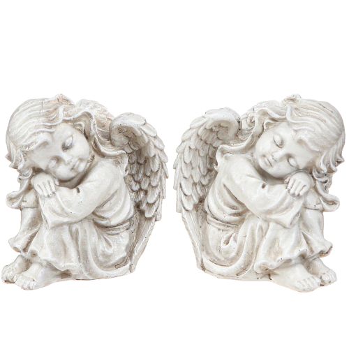 Figura decorativa de ángel de luto sentado color crema 6,5×5×7,5cm 2 piezas