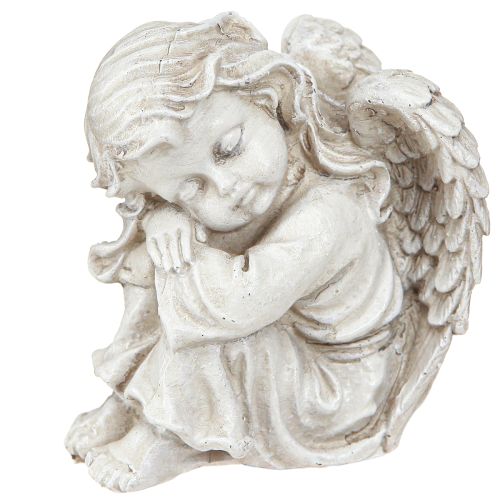 Artículo Figura decorativa de ángel de luto sentado color crema 6,5×5×7,5cm 2 piezas