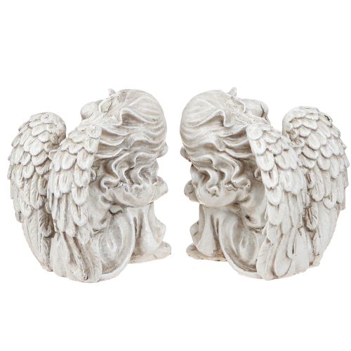 Artículo Figura decorativa de ángel de luto sentado color crema 6,5×5×7,5cm 2 piezas