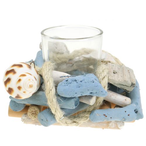 Floristik24 Portavelas Driftwood con candelita de vidrio Ø12cm H8cm
