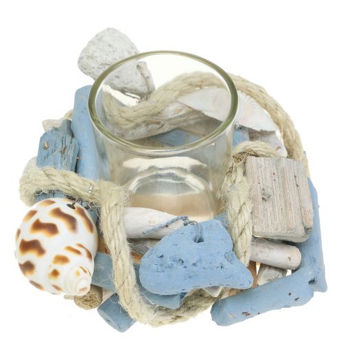 Floristik24 Portavelas Driftwood con candelita de vidrio Ø12cm H8cm