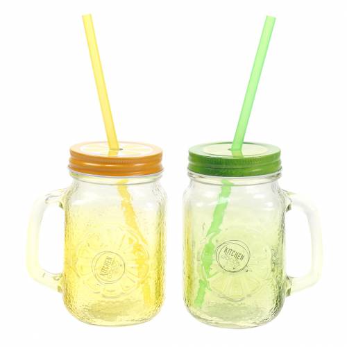 Floristik24 Vaso con tapa y pajita surtido Ø7cm H13.5cm 2pcs