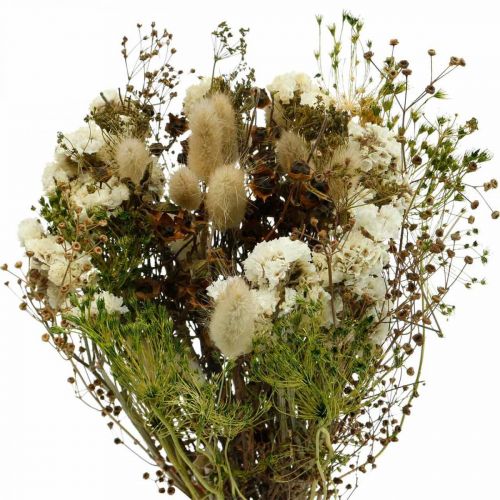 Floristik24 Ramo de flores secas con pastos de pradera blanco, verde, marrón 125g flores secas