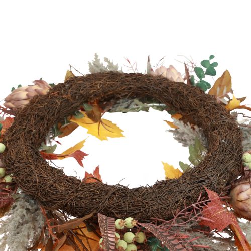Artículo Corona de puerta Protea Corona artificial con hojas de otoño Ø55cm