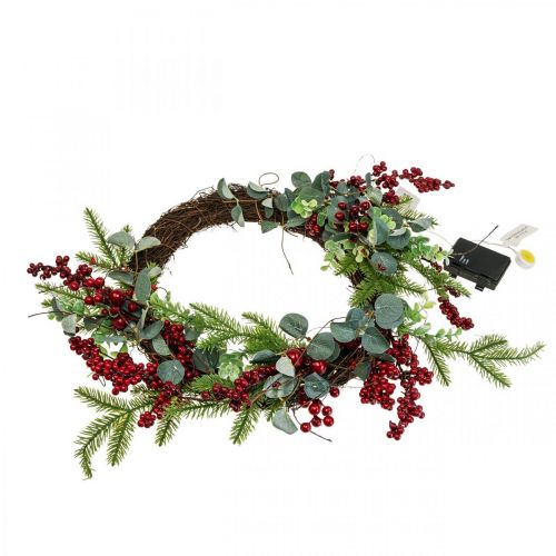 Floristik24 Guirnalda de puerta de Navidad bayas iluminadas Guirnalda de LED Ø37cm