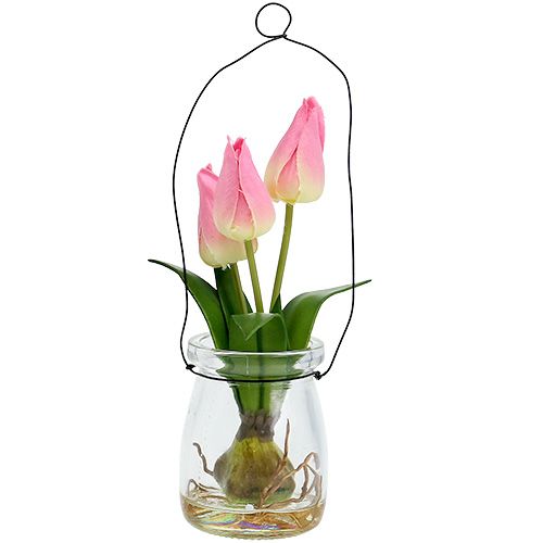 Floristik24 Tulipán en vidrio rosa H22,5cm 1pc