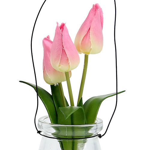 Floristik24 Tulipán en vidrio rosa H22,5cm 1pc