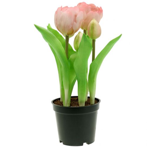 Artículo Flores artificiales en maceta Tulipanes artificiales rosa amarillo 22,5 cm