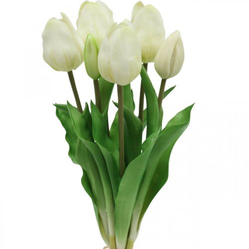 Floristik24 Tulipanes Artificiales Blanco Crema Real Touch 38cm 7pcs