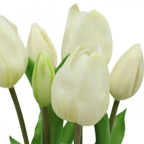 Artículo Tulipanes artificiales blanco crema tacto real 38cm 7 uds