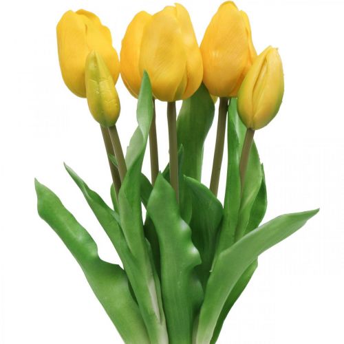 Artículo Tulipán flor artificial amarillo tacto real decoración primaveral 38cm ramo de 7 piezas