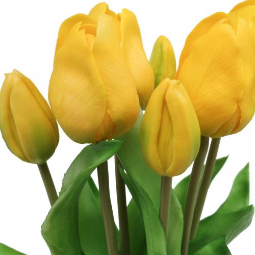 Floristik24 Tulipán flor artificial amarillo tacto real decoración primaveral 38cm ramo de 7 piezas