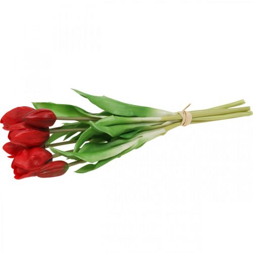 Floristik24 Tulipán rojo flor artificial tulipán decoración Real Touch 38cm paquete de 7 piezas