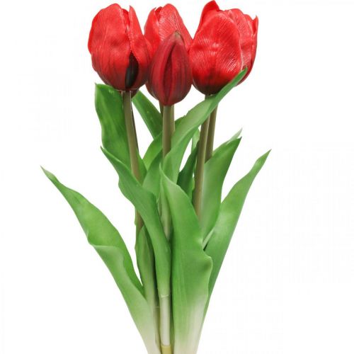 Floristik24 Tulipán rojo flor artificial tulipán decoración Real Touch 38cm paquete de 7 piezas
