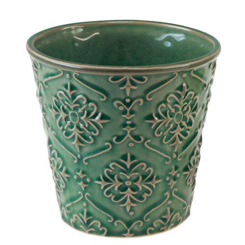 Artículo Jardinera cerámica craquelada esmaltada verde Ø10cm H13cm 2ud