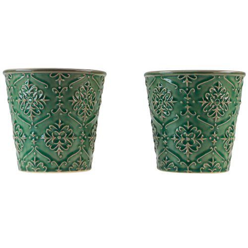 Artículo Jardinera cerámica craquelada esmaltada verde Ø10cm H13cm 2ud