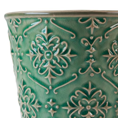 Artículo Jardinera cerámica craquelada esmaltada verde Ø10cm H13cm 2ud