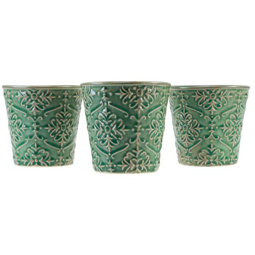 Floristik24 Jardinera cerámica craquelada esmaltada verde Ø11cm H11cm 3ud